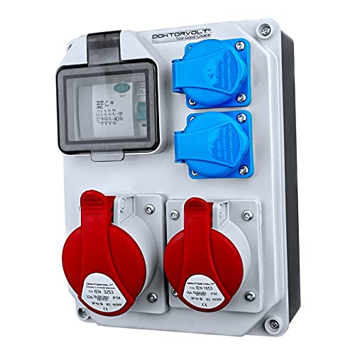 Distribuidor de corriente para construcción, distribuidor de pared con cable, interruptor de protección HL-FI 1 x 16 A, 1 x 32 A, 2 x 230 V, distribuidor de corriente 7242