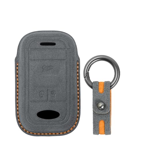 Jinhon for Chery Suede Leather Key Fob Cover Replacement Fit for Chery Tiggo 3 4 7 8 5X Arrizo 3 5 6 7 GX 2020 2021 2022 Keychain Hand Made Key Holder Accessories 3 Button Dark Gray
