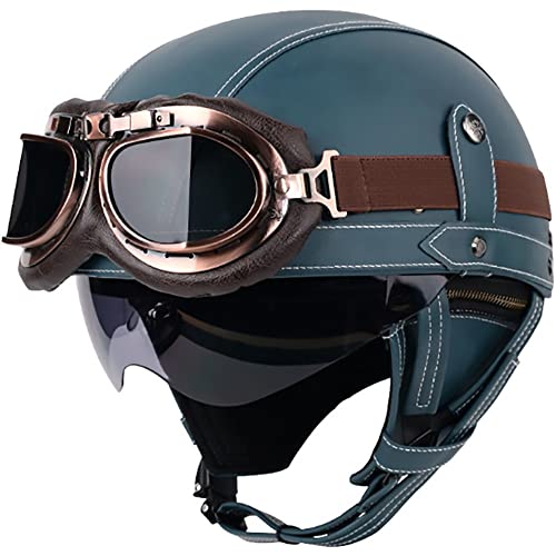 Casques Bols Casques Jet Casque Moto Vintage avec Lunettes Casque de Pilote Rétro Casque Harley Casque Scooter Homme Femme Demi Casque Coupe-Vent Casque pour Moto Vélo Scooter