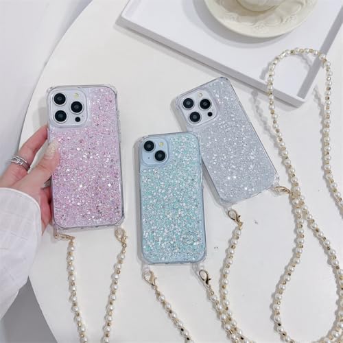 Coque de luxe iPhone 12 Argent avec perles élégantes et paillettes - 6