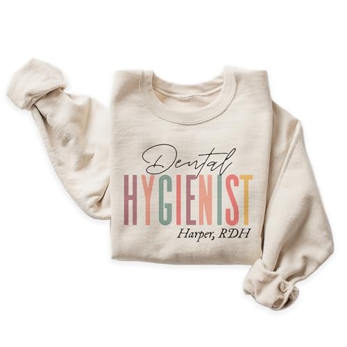 Custom Dental Hygienist Sweatshirt, Personalized RDH Name Gift, Dental Hygiene Shirt, Dentist Office Employee Coworker Gifts, Unisex Crewneck Sweatshirt White2