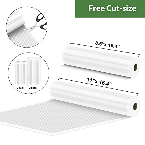 Vacuum Sealer Bags, Vacuum Sealer Rolls - 4 Pack (2 x 8.6" x 16.4" & 2 x 11" x 16.4"), Compatible with All Clamp Vacuum Sealers, BPA Free Food Storage, for Food Preservation, Ideal for Sous Vide - image 3