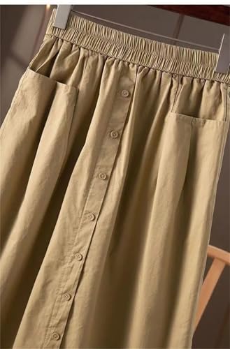 Women's Cotton Elastic Waist Slimming A Line Skirt Solid Color with Large Pocket3