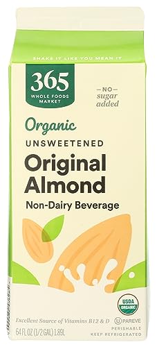 Image of 365 by Whole Foods Market, Almond Milk Unsweetened Organic, 64 Fl Oz (Pack of 2)