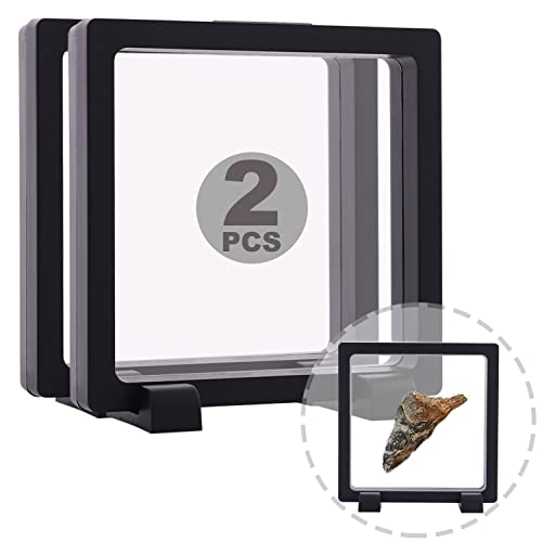 2 Set 4.3 Inch 3D Floating Display Frame Case for Jewelry, YITOU Challenge Coin Display Stands Case Holder for Fossil, Rock, Gemstones, Megladon Tooth, Specimens, Floating Frame Case
