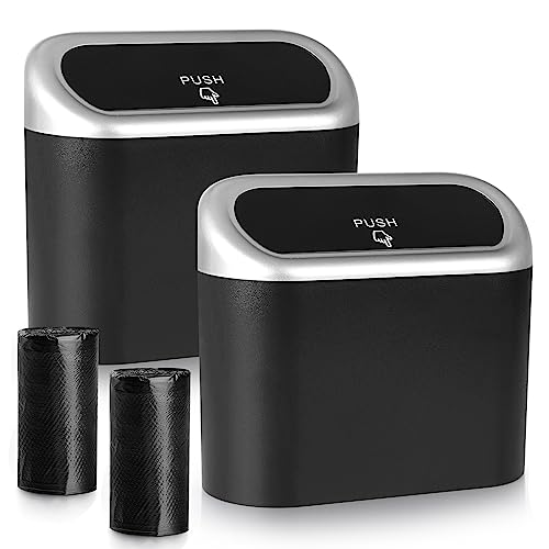 Image of Accmor Car Trash Can with Lid, Mini Vehicle Trash Bin Car Dustbin Garbage Organizer Holder with Trash Bag, 2 Pack Small Hanging Leakproof Cars Storage Bag Container for Auto, SUV, Office (Silver)