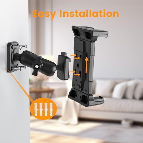Image of OHLPRO Tablet Wall Mount Holder, 360 Rotation for 5-13 inch iPad mini Pro Air, Fire HD, Galaxy Tab, Switch and Phone, Drilled Base with 3 inch Support Arm Stand, Adjustable Tilt