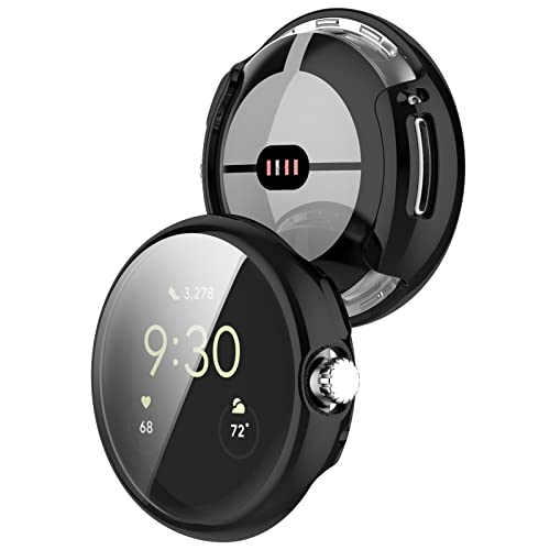Compatible with Google Pixel Watch Protective Case Cover, Smartwatch Replacement TPU Protective Case Cover Shell for Men Women Watch Accessories(Black)