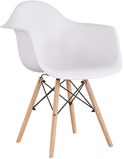 HOMRanger Leisure Shell Plastic Silla De Comedor,rodamiento Resistente De Sillas Comedor Silla Patas De Madera Maciza Taburete De Comedor para El Restaurante del Dormitorio del Maquillaje-Blanco