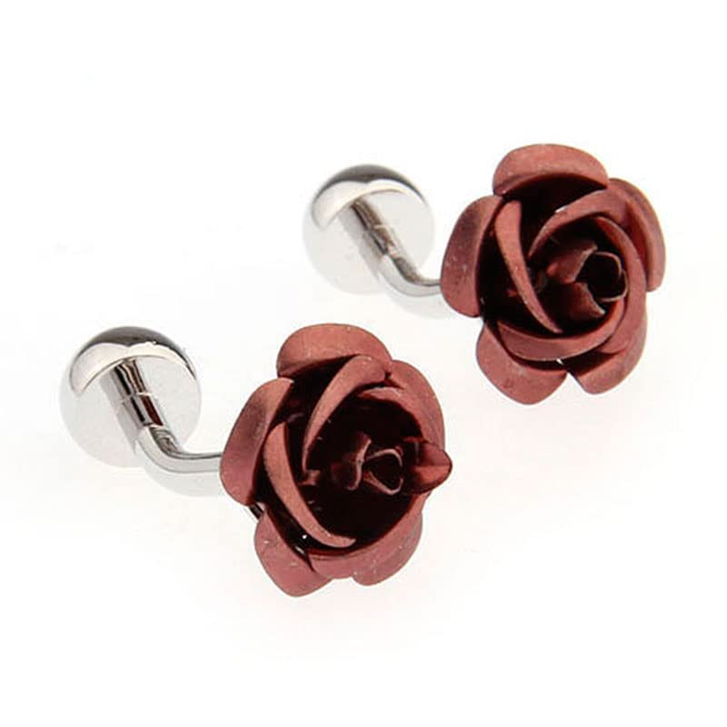 MRCUFF Rose Flower Brown Bronze Pair of Cufflinks in a Presentation Gift Box with a Polishing Cloth2