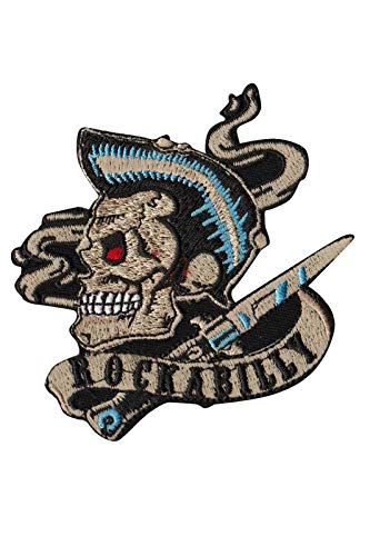 Rock N Roll Rockabilly Skull Oldschool Toppa ricamata termoadesiva accessorio souvenir