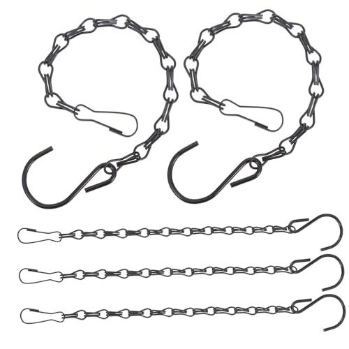 HEMOTON 5Pcs Hanging Chains with Hooks Durable Iron Chain for Bird Feeders Planters Lanterns Wind Chimes and Signs Black Decorative Hanging