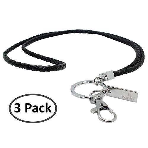 boshiho Office Lanyard, PU Leather Necklace Lanyard with Strong Clip and Keychain for Keys, ID Badge Holder, USB or Cellphone