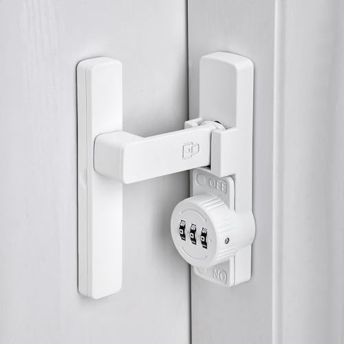 Image of INIRET 2 Packs Matte White 90 Degree Barn Door Lock,Mechanical Password Lock,3 Digit Password Keyless,Flip Latch with Combination,Protect Privacy,for Barn Door,Cabinets,Windows,Garden,Bathroom