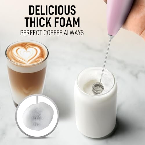 Image of Zulay Kitchen Powerful Double Whisk Milk Frother Handheld - Foam Maker With Stand - Whisk Drink Mixer for Coffee, Mini Foamer for Latte, Matcha, Frappe, Hot Chocolate & Cappuccino - Magnetic Pink