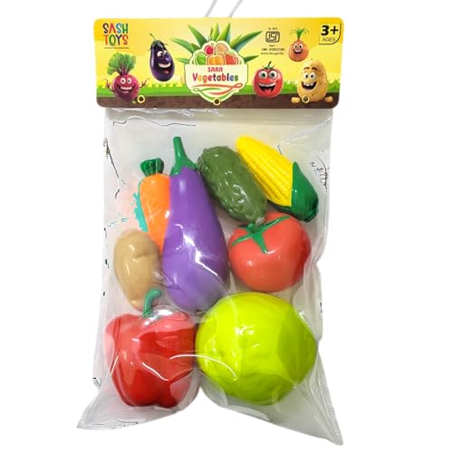 Image of SHAKTISM Pretend Play Plastic Fruits and Vegetables Toys for Kids, Kitchen Food Cooking Toy Set, PVC Material, Realistic Learning Playset for Boys and Girls (Vegitable 8Pc Set)