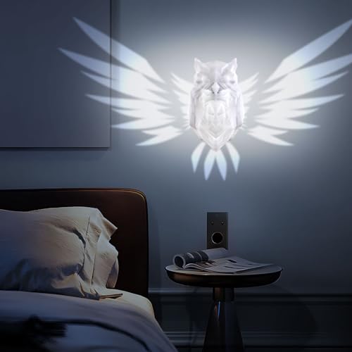 3D Animal Owl Wall Light, LED Wall Light Resin Night Light, Owl Light Battery Operated, Night Light 3D Printed Wall Decoration Hanging, Staircase, Hallway, Kitchen Wall Sconce (White, 16*11*7CM)