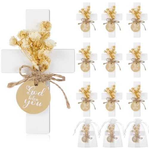 Set de 12 Imánes de Cruz de Madera para Bautizo y Primera Comunión