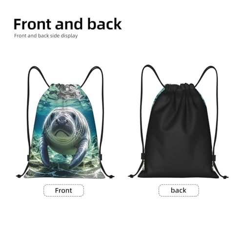 Drawstring Backpack Foldable String Bag Ocean Animal Manatee Resistant Sackpack Sports Gym Bag for Shopping Yoga3