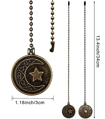 Image of Ceiling Fan Pull Chain Sun Moon Pattern,2 Pcs 12 Inch Beaded Ball Pull Chain Extender Decorative With Connector, Newst Style Fan Light Pendant Extension Decor,Bronze