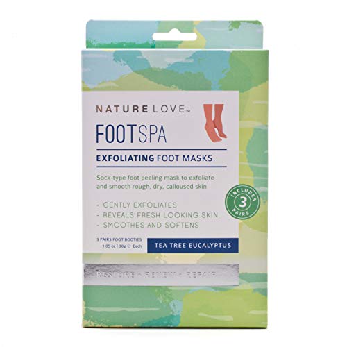 Nature Love Exfoliating Foot Mask | Tea Tree Eucalyptus | Lactic Acid And Urea | Gently Exfoliates And Removes Dead Skin | Paraben Free (3 Pairs) #TOP1