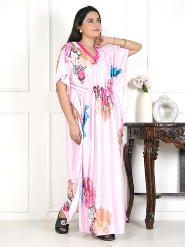 Image of Women's Printed Satin Blend Kaftan Nighty /Nightgown /Nightwear /Maxi WSR-185
