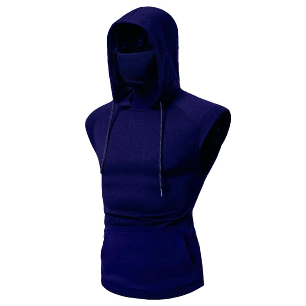 JXQXHCFS Sport Canotte Uomo Fitness Senza Maniche Con Cappuccio Tasca Top Camicia Per Gli Uomini Abbigliamento palestra, Maschera senza maniche, XS