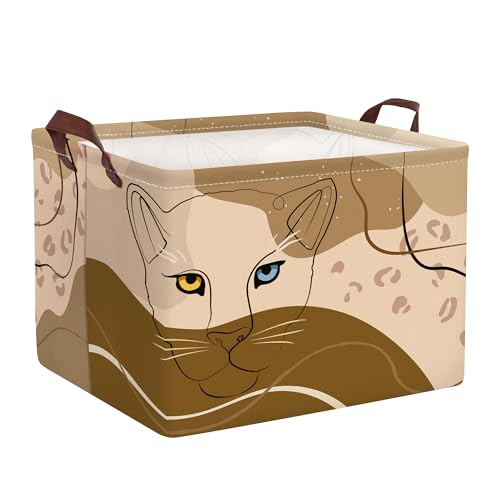 HUUMONSS Leopard Print Storage Basket Collapsible Clothes Laundry Hamper Large Boho Geometric Woman Lady Gift Box Bin for Bedroom, Brown, 36L