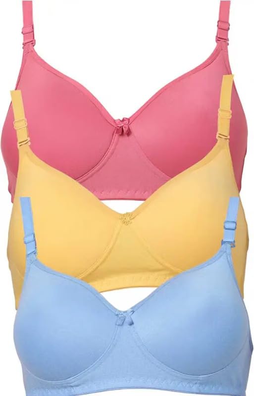 Image of Women's Cotton Blend Lightly Padded Full Coverage Wirefree T-Shirt Bra Combo Pack of 3