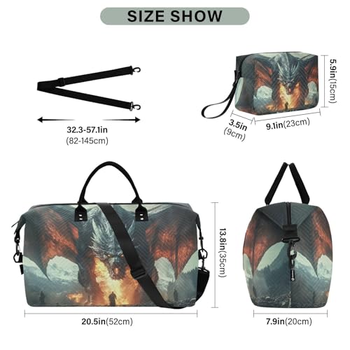 Large Travel Duffel Bag, Dragon Fire Warrior Sport Tote Gym Bags, Shoulder Weekender Overnight Bags for Women Men, Carry On Luggage with Toiletry Bag3
