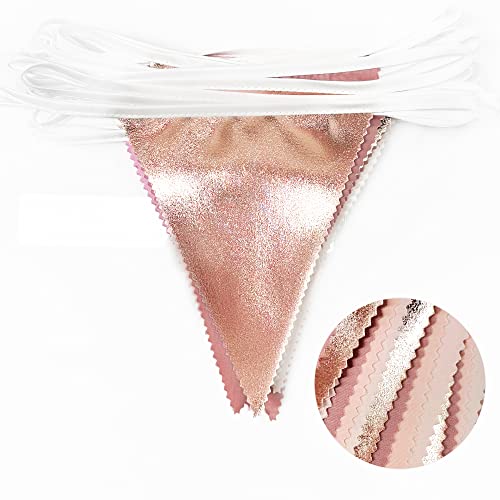 32Ft Dusty Blush Pink Rose Gold Bunting Banner Party Decorations Fabric Triangle Flag Pennant Garland Streamers for Birthday Wedding Baby Bridal Shower Anniversary Outdoor Garden Hanging Decoration - Image 3