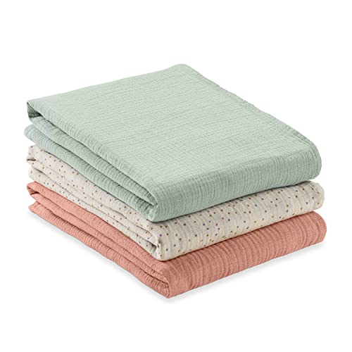 Hauck Cuddle N Clean, Menta/Beige Puntinato/Arancio - Set 3 Pezzi Mussole Neonato - 80 X 80 Cm - 100% Cotone Traspirante - Telo Allattamento, Bavaglino, Copertina, Panno Ruttino O Swaddle