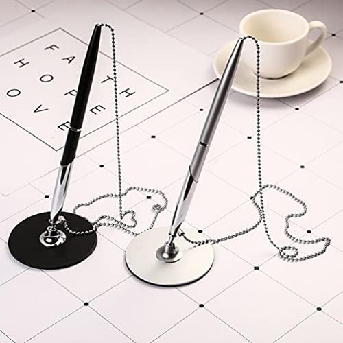 Nuobesty 2Pcs Desk Pen With Ball Chain Desktop Pen Counter Pens Security Gel Ink Pens For Bank Office Hotel Lobbies Retail Stores Anti- Pen With Base（Black Silver） #TOP4