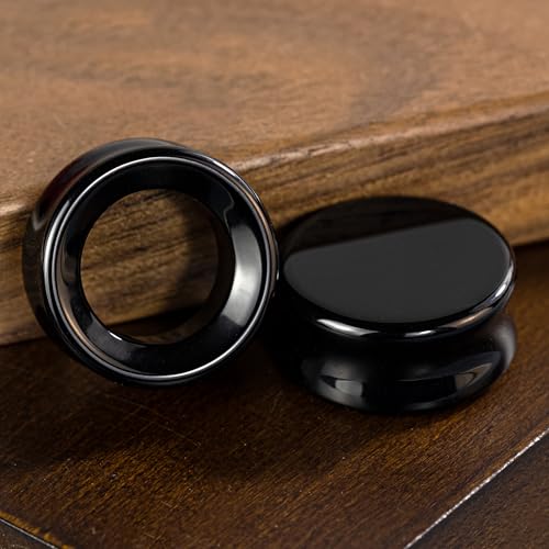 Obsidian Ear Gauges Set, 4 Pack Glossy Black Plugs & Tunnels, Mirror Polished Volcanic Stone (size 00G-1")2