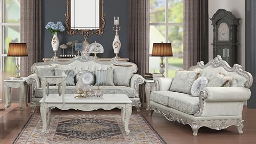 espidoo Tuscan Velvet Living Room Set: Traditional Tufted Silver Grey