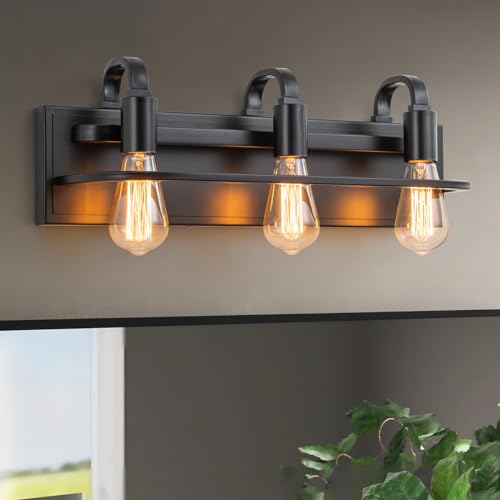 LMSOD Industrial Vanity Light Fixture, 3-Light Matte Black Farmhouse Bathroom Wall Sconce Lighting