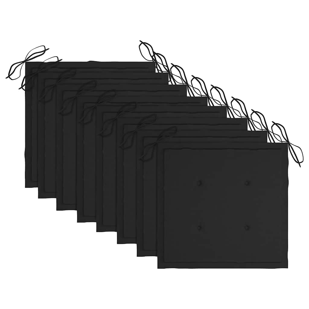 Set 8 Sedie da Giardino in Legno Massello Acacia con Cuscini | Poltrone da esterno con comodi cuscini neri, ideali per arredare terrazza, balcone o veranda durante i pranzi all'aperto.