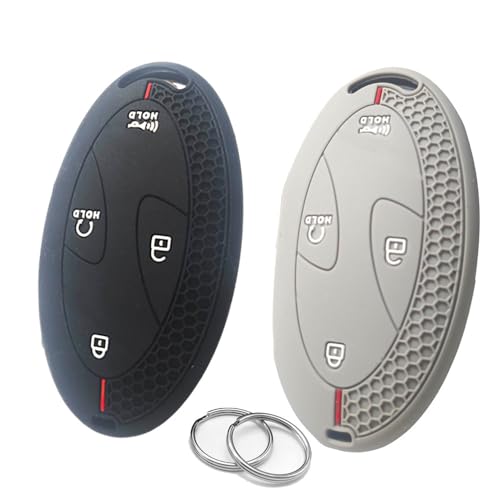 ATFIGII 2Pcs Key Fob Cover Compatible with Hyundai Kona EV Sonata Ioniq 6 Elantra 2024 2025 Santa Fe Tuscon Key Holder Case Silicone Key Protector Keyring 5/7 Buttons (Black+Gray)