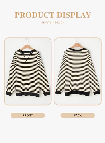 Image of Eytino Women Plus Size Striped Color Block Crewneck Sweatshirt(1X-5X) | Oversized Pullover Tops,Long Sleeve Casual Shirt,Workout & Daily Wear,2026 Fall Fashion Clothes Outfits