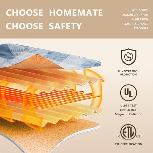 Homemate Electric Blanket Heated King Size - 100“x90“ Ultra Soft Cozy Flannel Heating Blanket with 10 Fast Heat Levels 8 Hours Auto Off Over-Heated Protection ETL Certification Keep Warm in Home
