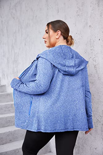 In'voland Womens Running Jackets Plus Size Lightweight Full Zip Up Track Workout Yoga Athletic Hooded Hoodie With Pockets Blue #TOP4