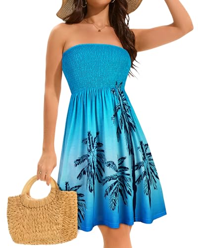 Image of elescat Summer Dresses for Women 2026 Strapless Casual Beach Cover Ups Tube Top Sundress