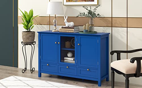 Quarte Modern Storage Cabinet, 44.9'' Console Table W/ 2 Doors, 3 Drawers And Adjustable Shelves, Buffet Sideboard For Kitchen Dining Room Hallway (Blue-02) #TOP7