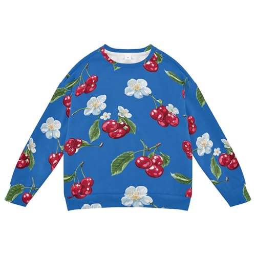 JUNZAN Fresh Cornelian Cherry Fruit Royal Blue Little Girls Sweatshirts Hoodies Crewneck Fall Tops Shirts Party 4T