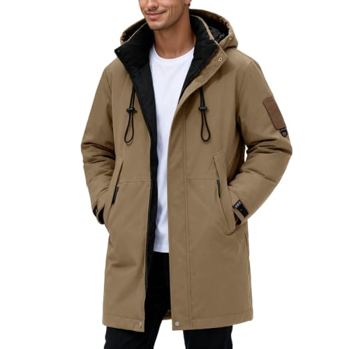 Generisch Chaqueta larga de plumón para hombre cálida chaqueta acolchada sudadera con capucha invierno abrigo de plumón engrosado impermeable cortavientos abrigo acolchado con capucha parka larga