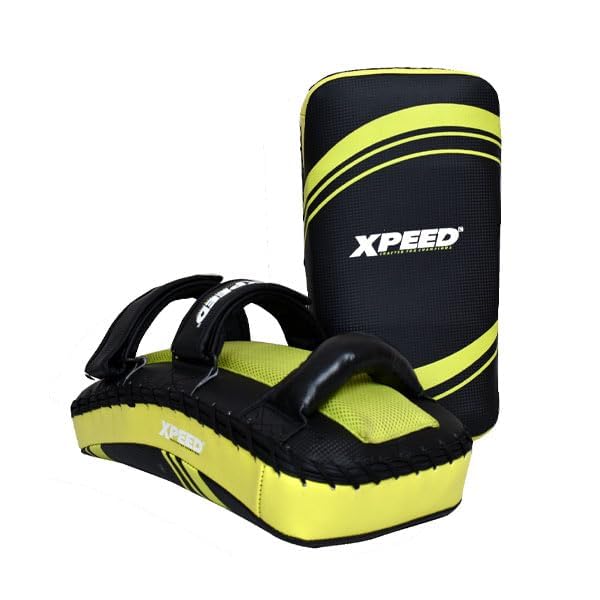 Xpeed PU Curved Thai Pad for Muay Thai || Kickboxing Training || Combat Sports || Secure Grip & Stability || Curved Thai Guards for MMA (Yellow) (Pack of 1) (Small)