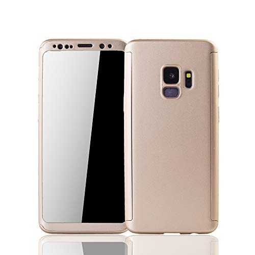 König Design Mobile Phone Case Compatible with Samsung Galaxy S9 Cover with protective film | Fall Secure Full Cover Phone Case in Gold