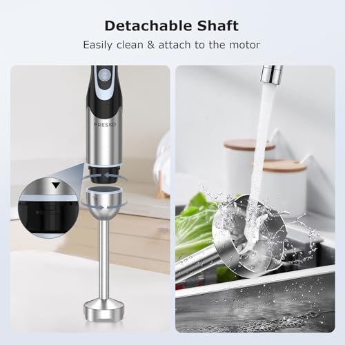 FRESKO Stainless Steel Hand Blender, 1200W Electric Stick Blender with 12 Speed and Turbo Mode, Heavy Duty Copper Motor Immersion Blender,700ml Beaker for Baby Food, Smoothies, Soup, BPA-Free