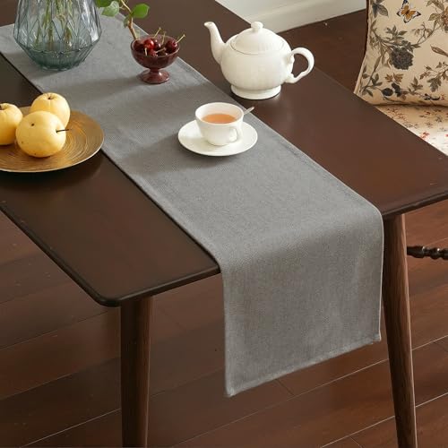 Image of Kuber Industries 72x12 inch Jute Table Runner for Party, Wedding and Family Dinners | Washable & Reusable Centre and Dining Table Runner | Grey