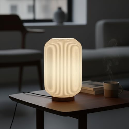 Image of Modern 3D Printed Table Lamp| Bedside Night Lamp | Warm Ambient Light for Bedroom, Living Room, Study Table & HomeDecor | Minimalist LED Desk Lamp for Cozy Lighting (Base- Brown)
